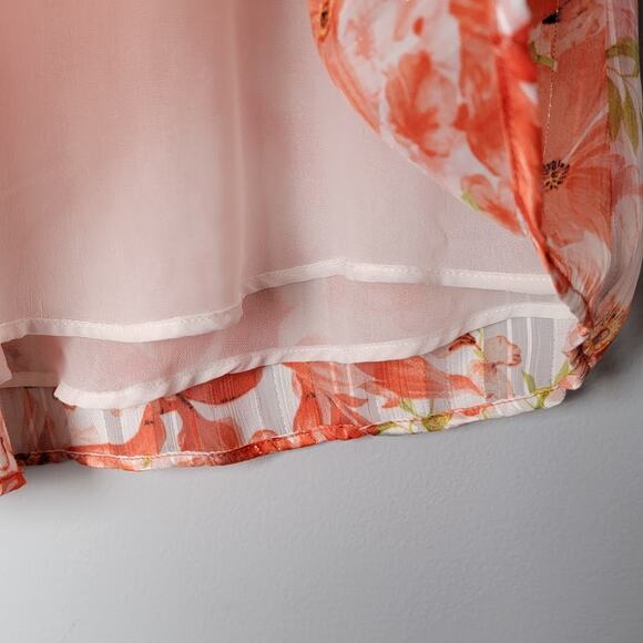 Joie Floral Peasant Blouse Size M Peach Pink Boho Sheer Lined Romantic Fall - Picture 8 of 10